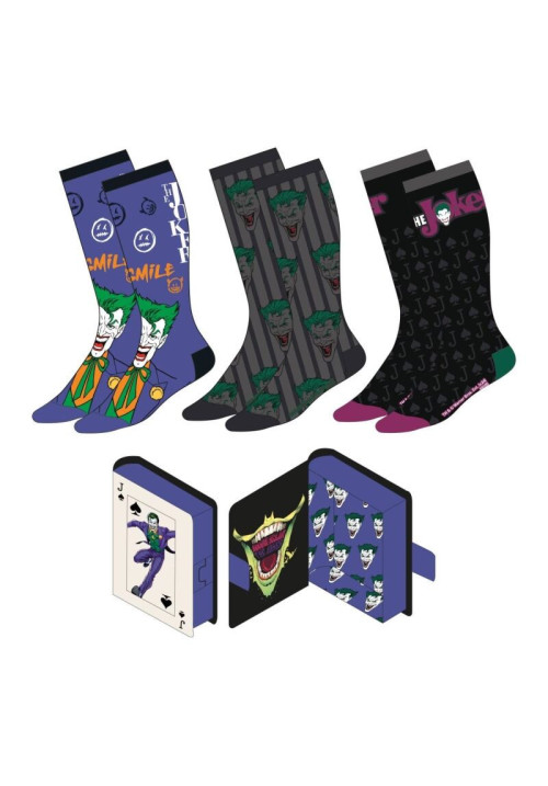 Pack 3 calcetines del Joker DC Tallas 38-45 con caja regalo