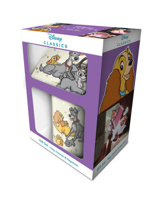 Caja regalo con taza, posavasos y llavero La Dama y el Vagabundo de Disney.ENVÍO GRATUITO!!