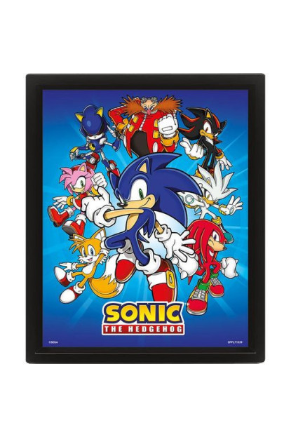 Póster 3D SONIC The Hedgehog de SEGA + marco de pared con ENVÍO GRATIS!!