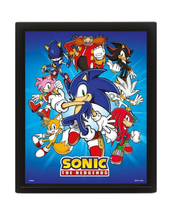 Póster 3D lenticular efecto doble imagen SONIC The Hedgehog de SEGA + marco de pared.ENVÍO GRATUITO!!