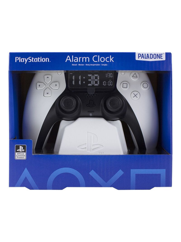 Reloj despertador con forma de mando DualSense PS5 con pantalla LCD.
