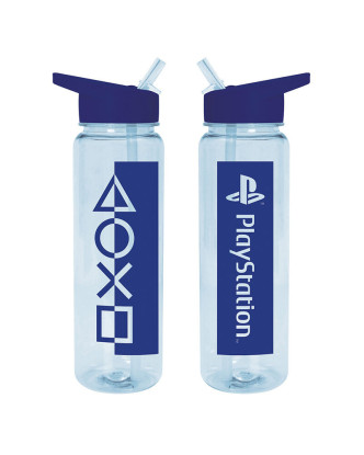 Botella PlayStation con pajita y asa fondo azul 700ml