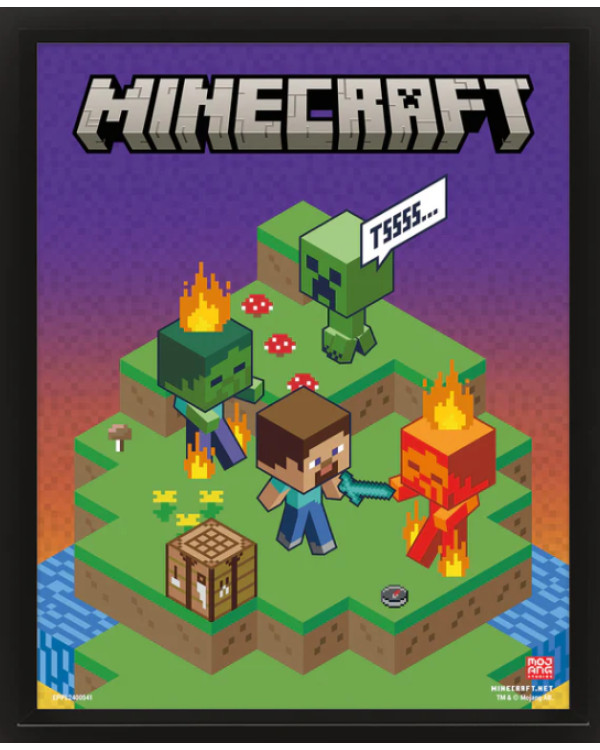 Póster 3D Minecraft + cuadro de pared.